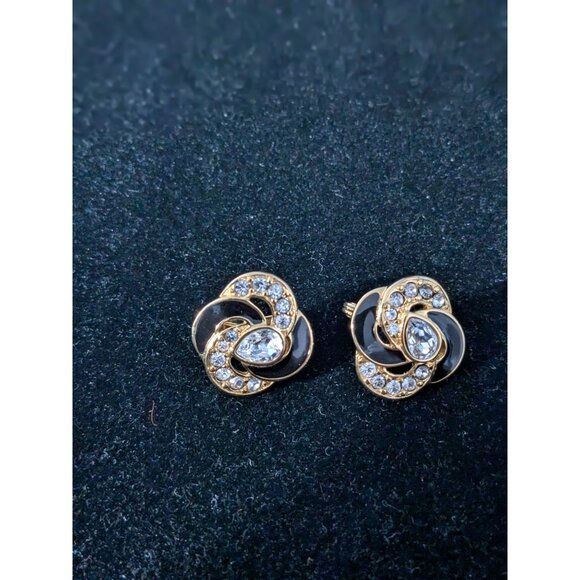 Vintage Monet Art Deco Clip-On Earrings With Rhinestones & Enamel Accents - Picture 1 of 8
